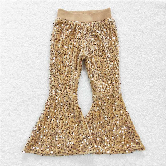 USA Shop Baby Girls Golden Sequin Bell Bottom Pants