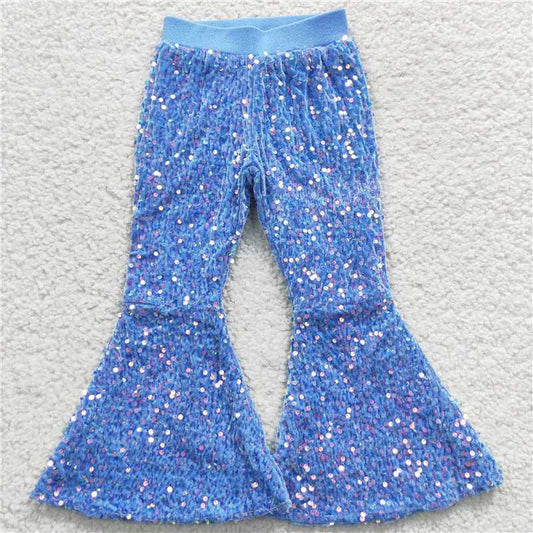 USA Shop Baby Girls Sky Blue Sequin Bell Bottom Pants