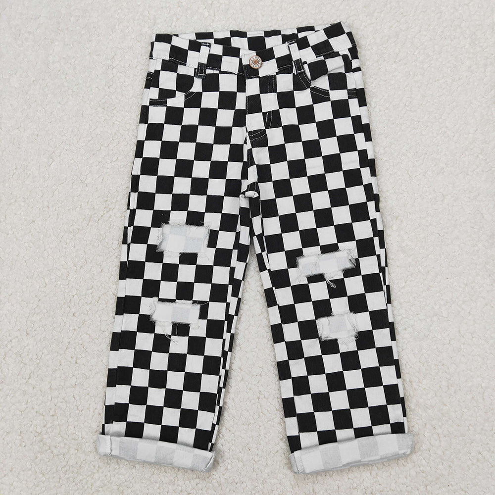 Baby Boys Black Check Denim Cool Pants