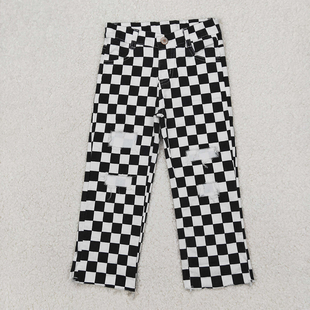 Baby Boys Black Check Denim Cool Pants