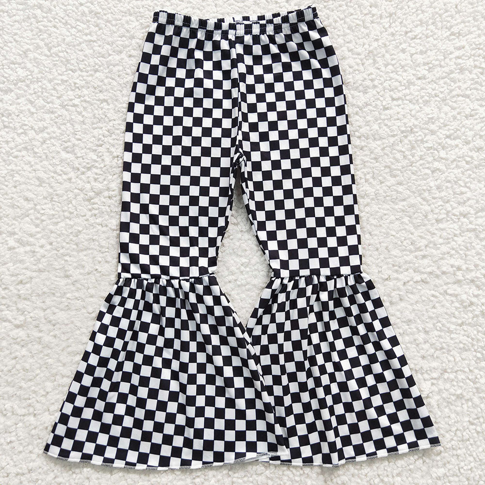 Sibling Baby Girls 3 Colors Checkered Bell Bottom Pants