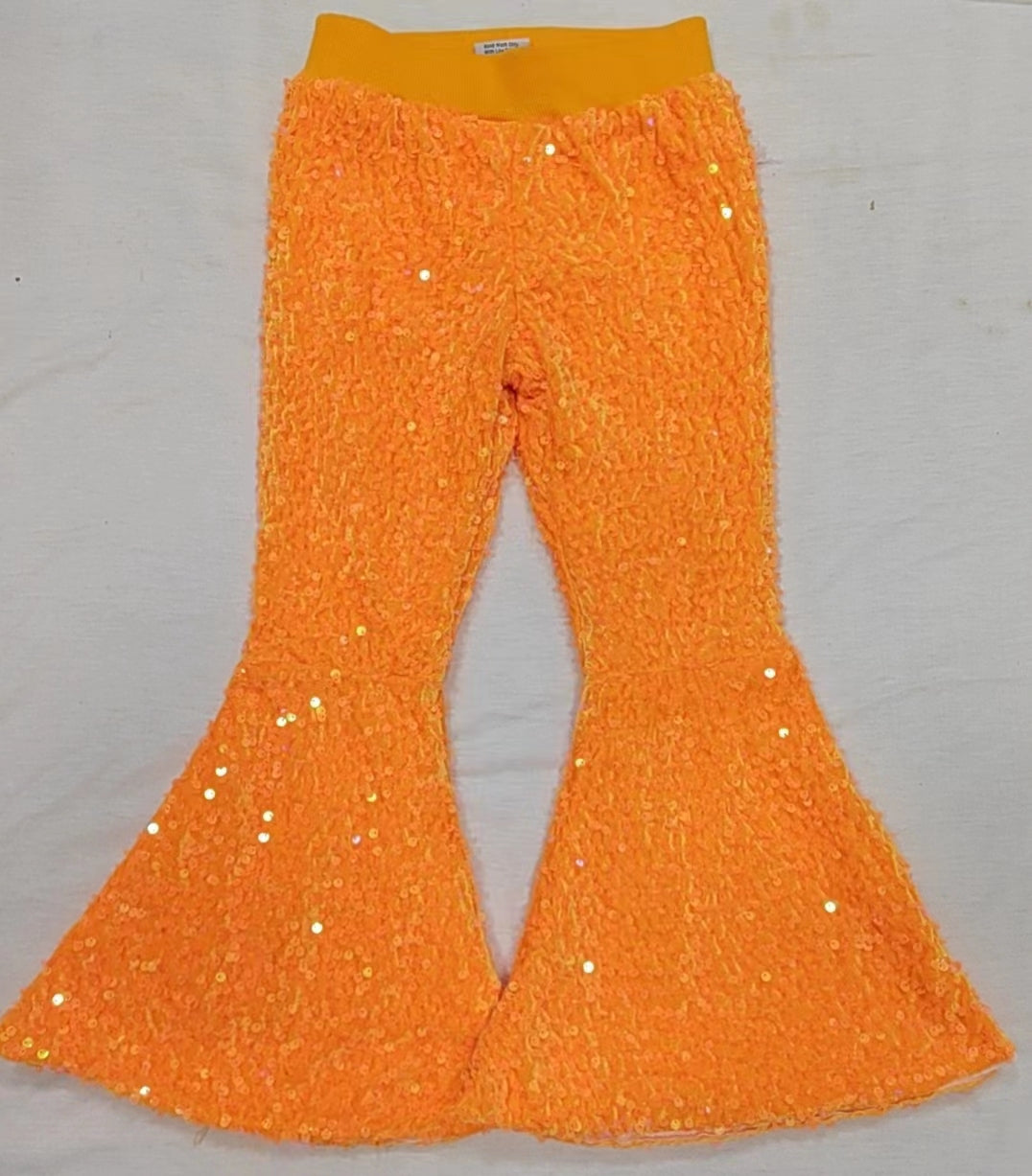 Baby Girls Light Orange Sequin Bell Bottom Pants