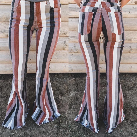 Adult women Black Brown Stripes denim bell pants Jeans Preorder