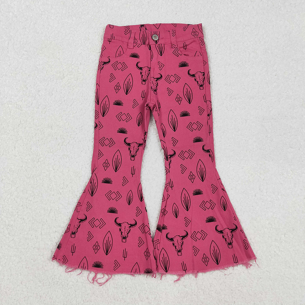 Baby Girls Western Pink Cow Denim Bell Pants