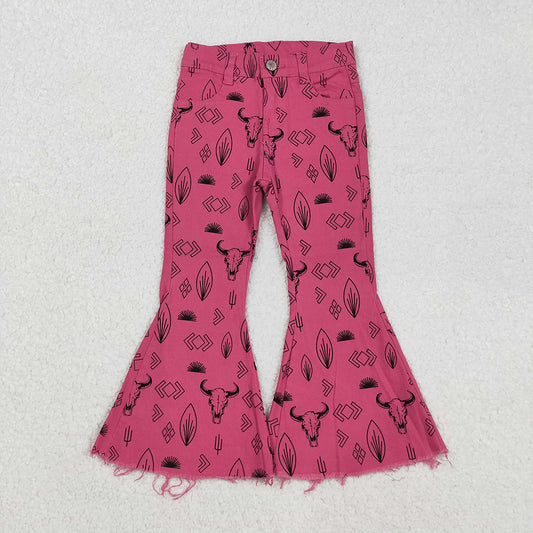 Baby Girls Western Pink Cow Denim Bell Pants