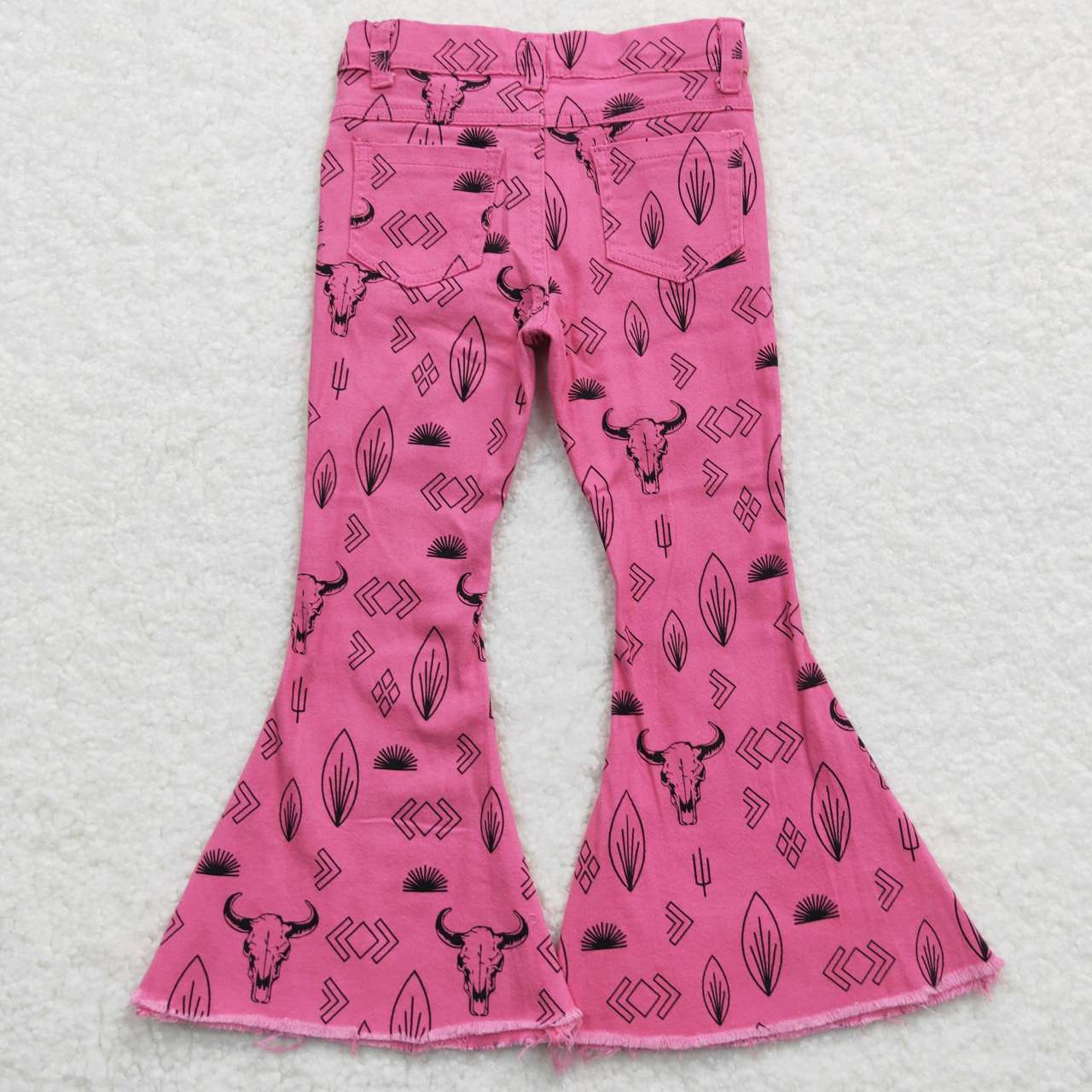 USA Shop Baby Girls Western Pink Cow Denim Bell Pants