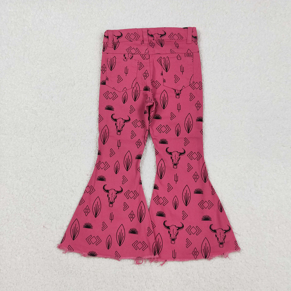 Baby Girls Western Pink Cow Denim Bell Pants