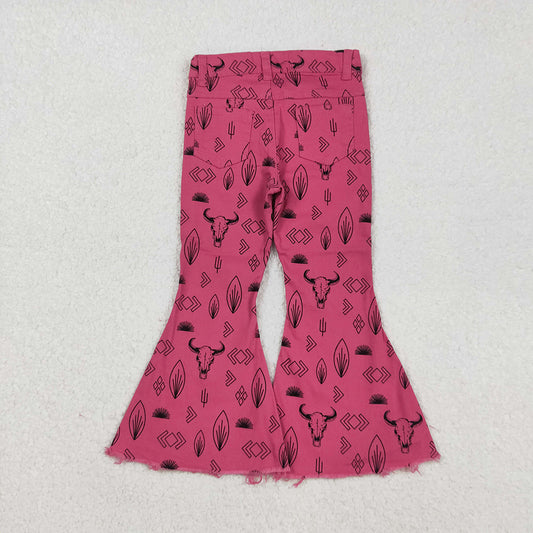 Baby Girls Western Pink Cow Denim Bell Pants