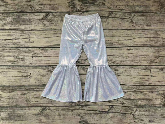 P0177 Baby Girls White Holographic Spandex Bell Bottom Pants