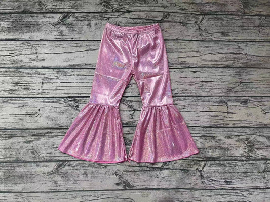 P0179 Baby Girls Pink Holographic Spandex Bell Bottom Pants
