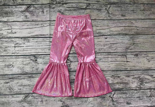 P0180 Baby Girls Dark Pink Holographic Spandex Bell Bottom Pants