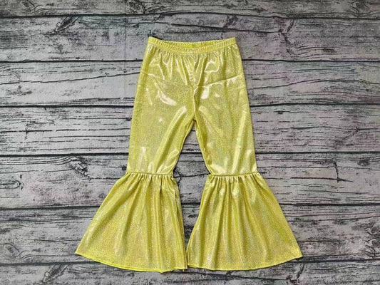 P0182 Baby Girls Yellow Holographic Spandex Bell Bottom Pants