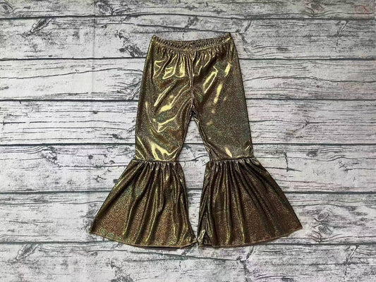 P0185 Baby Girls Bronze Holographic Spandex Bell Bottom Pants preorder