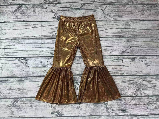 P0186 Baby Girls Golden Holographic Spandex Bell Bottom Pants