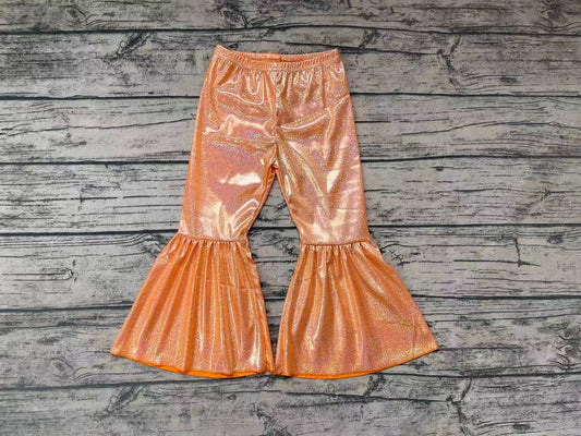 P0188 Baby Girls Orange Holographic Spandex Bell Bottom Pants