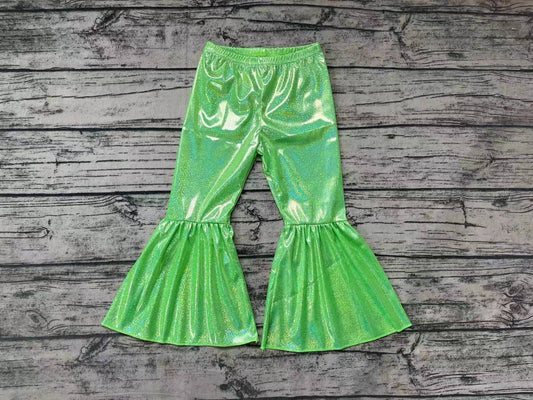 P0189 Baby Girls Green Holographic Spandex Bell Bottom Pants