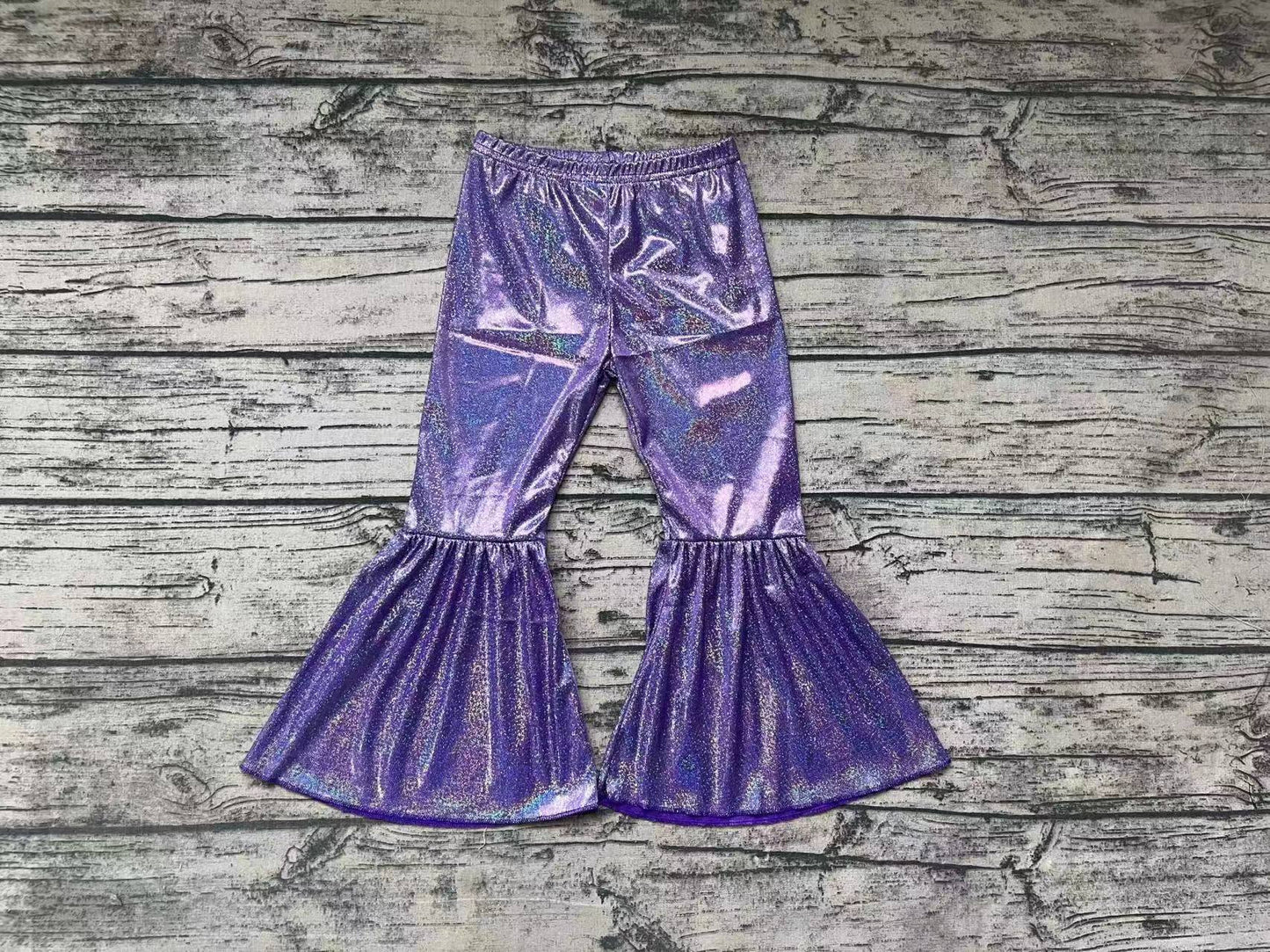 P0193 Baby Girls Purple Holographic Spandex Bell Bottom Pants