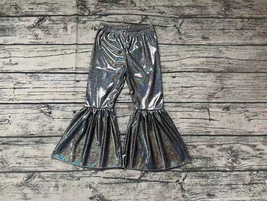 P0195 Baby Girls Black Holographic Spandex Bell Bottom Pants