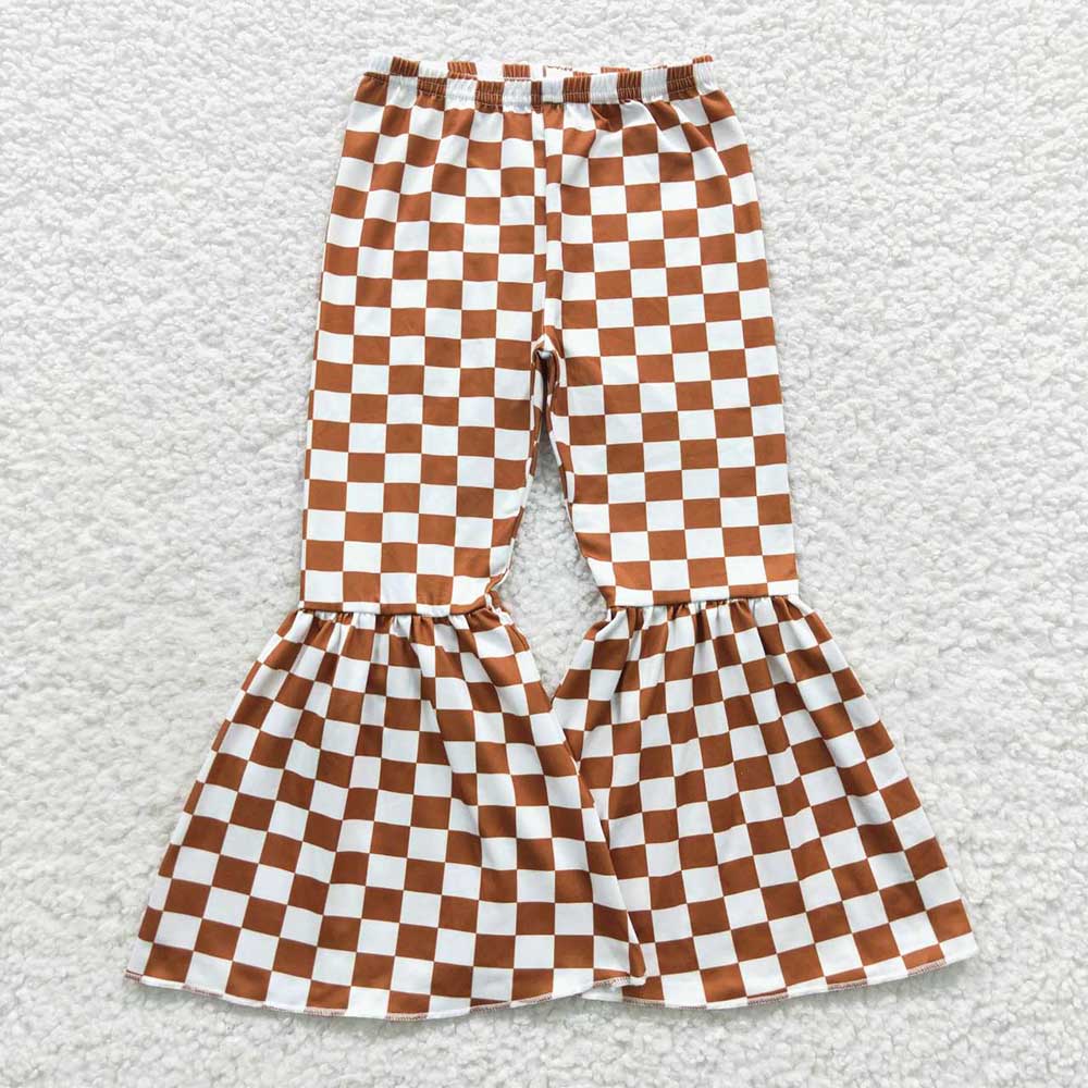 Sibling Baby Girls 3 Colors Checkered Bell Bottom Pants