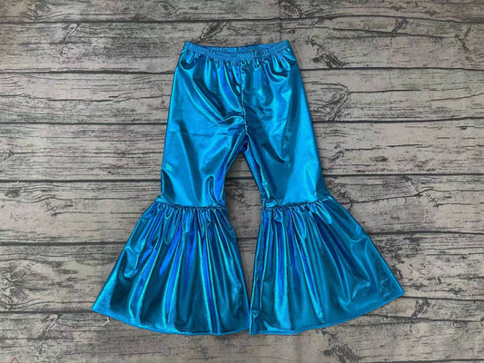 P0252 Baby Girls Blue Holographic Spandex Bell Bottom Pants