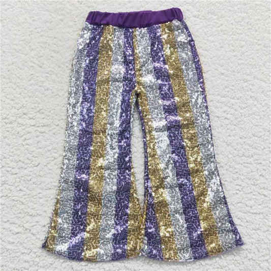 Sibling Baby Girls Mardigras Stripes Checked Flare Bell Bottom Pants