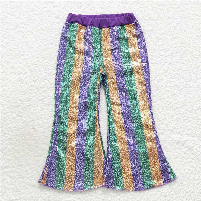 USA Shop Baby Girls Purple Green Golden Sequin Bell Bottom Pants
