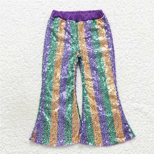 USA Shop Baby Girls Purple Green Golden Sequin Bell Bottom Pants