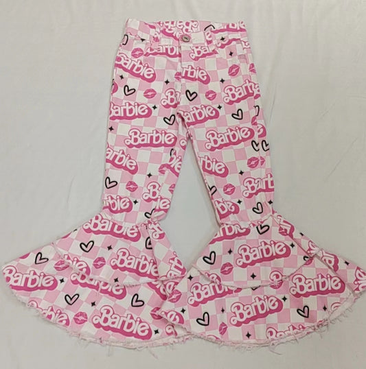 Baby Girls Pink Doll Checkered Hearts Denim Bell Pants preorder