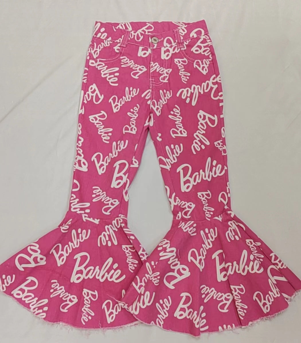 Baby Girls Pink Doll Words Denim Bell Pants