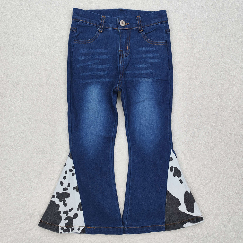 Baby Girls Western Black White Cow Print Bell Denim Pants