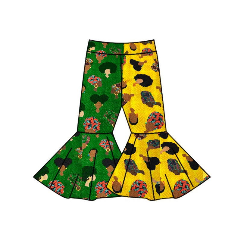 Baby Girls Black History Cute Green Yellow Bell Bottom Pants preorder