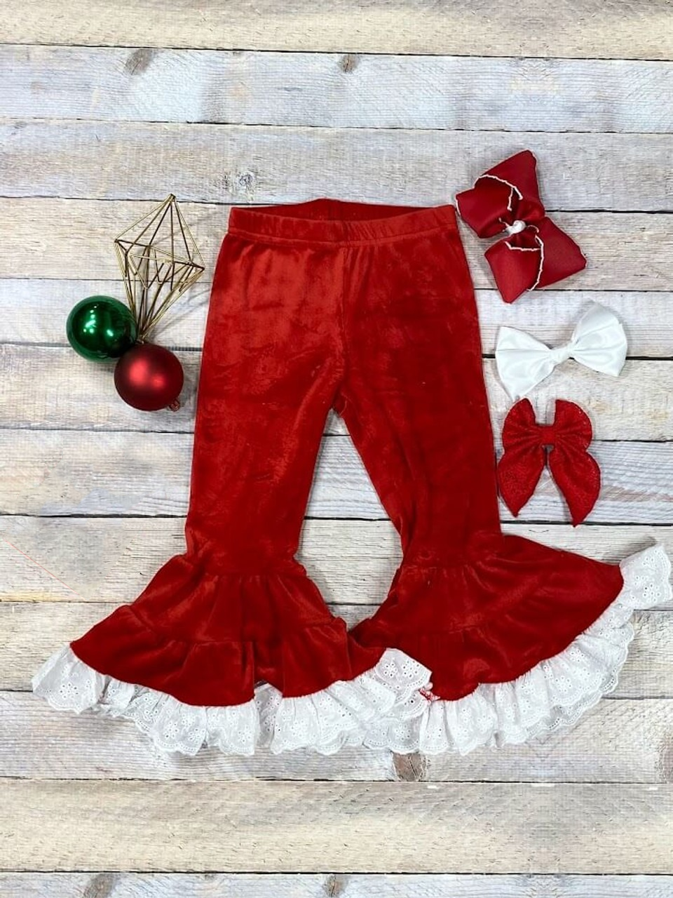 Baby Girls Red Velvet Lace Bell Bottom Pants preorder