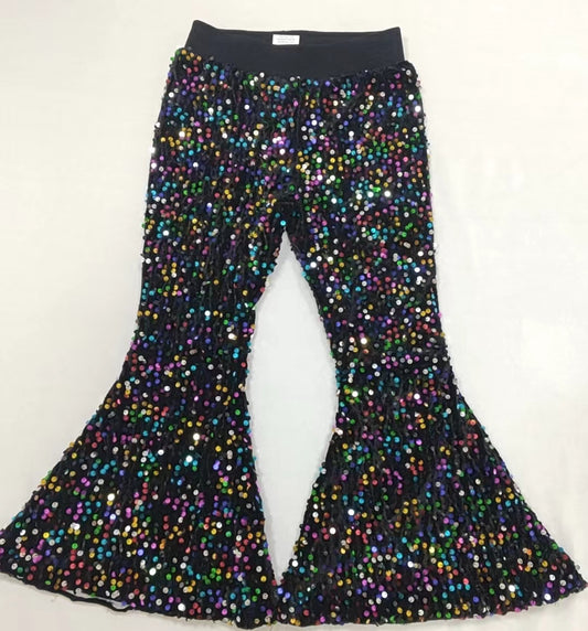 Baby Girls Black Colorful Sequin Party Bell Bottom Pants