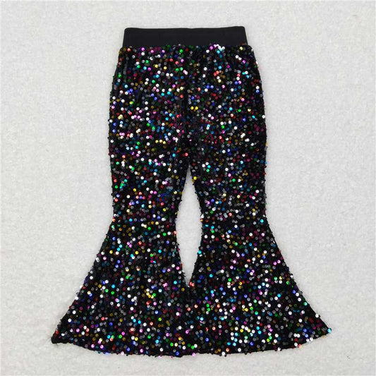 USA Shop Baby Girls Black Colorful Sequin Party Bell Bottom Pants