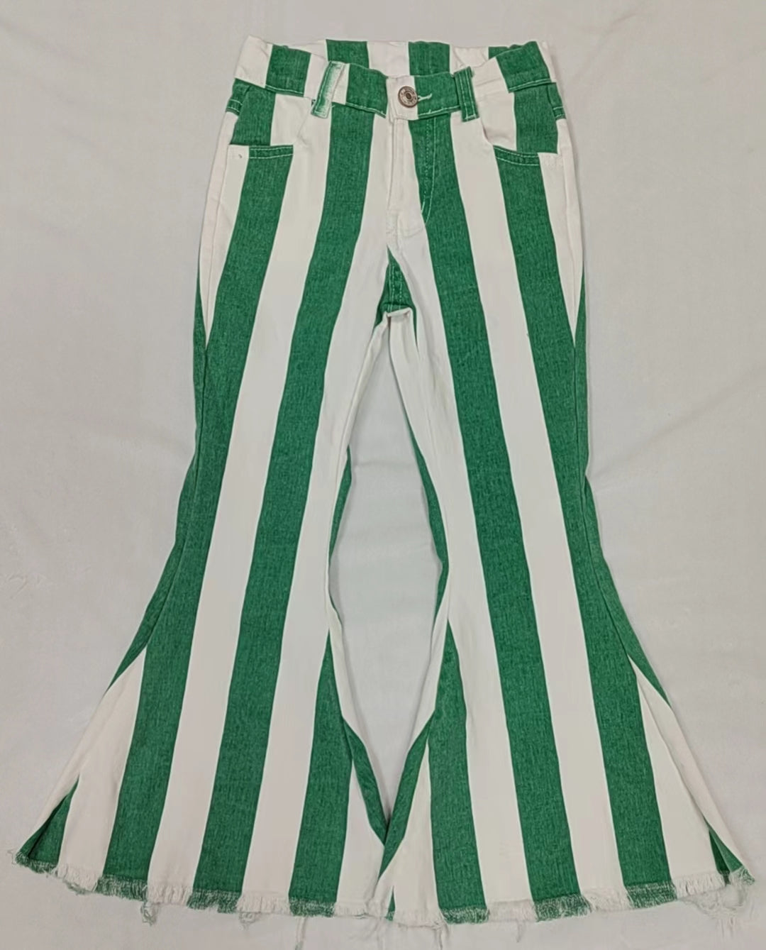 Baby Girls Green White Stripes Bell Denim Pants