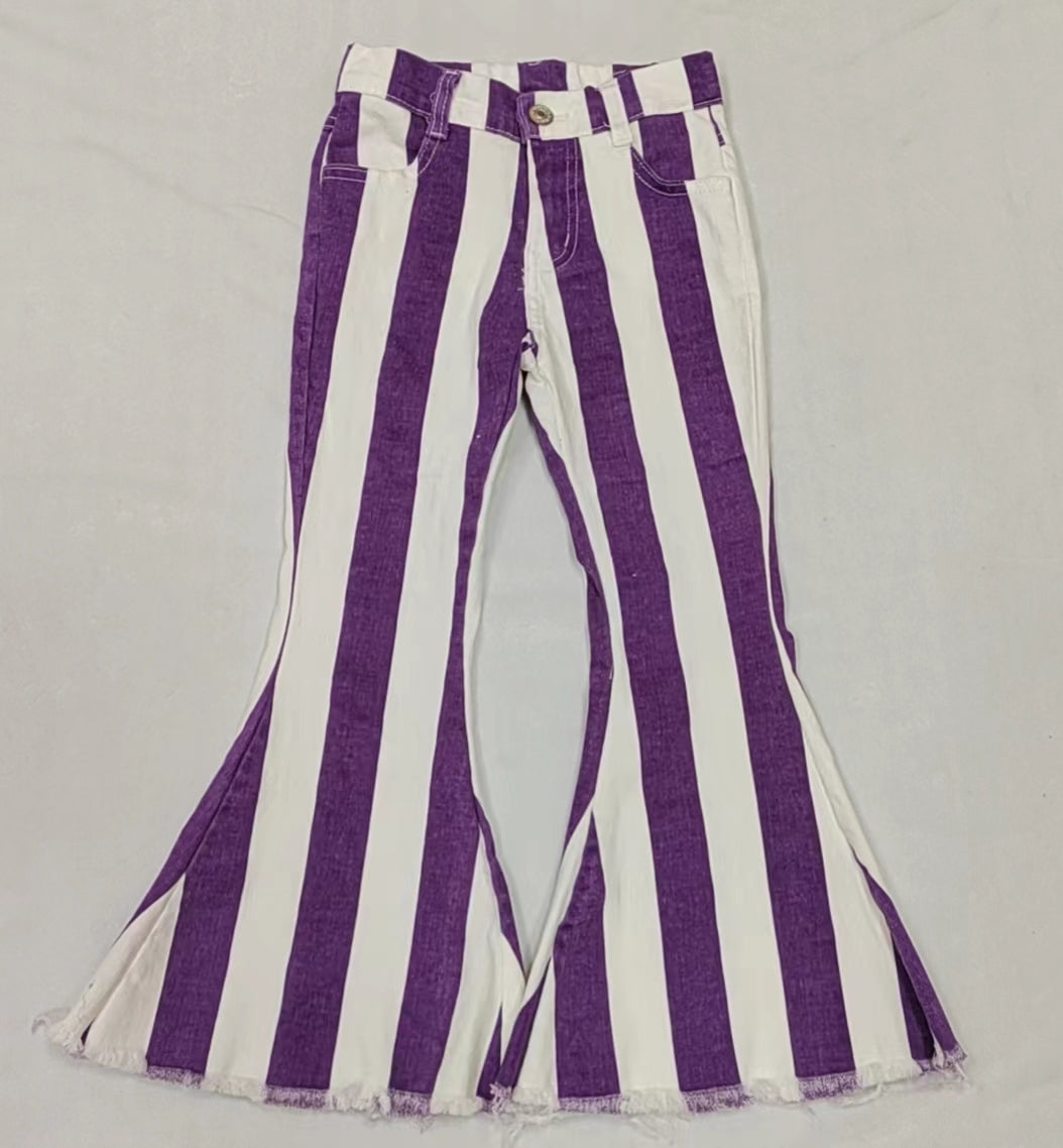 Baby Girls Purple White Stripes Bell Denim Pants