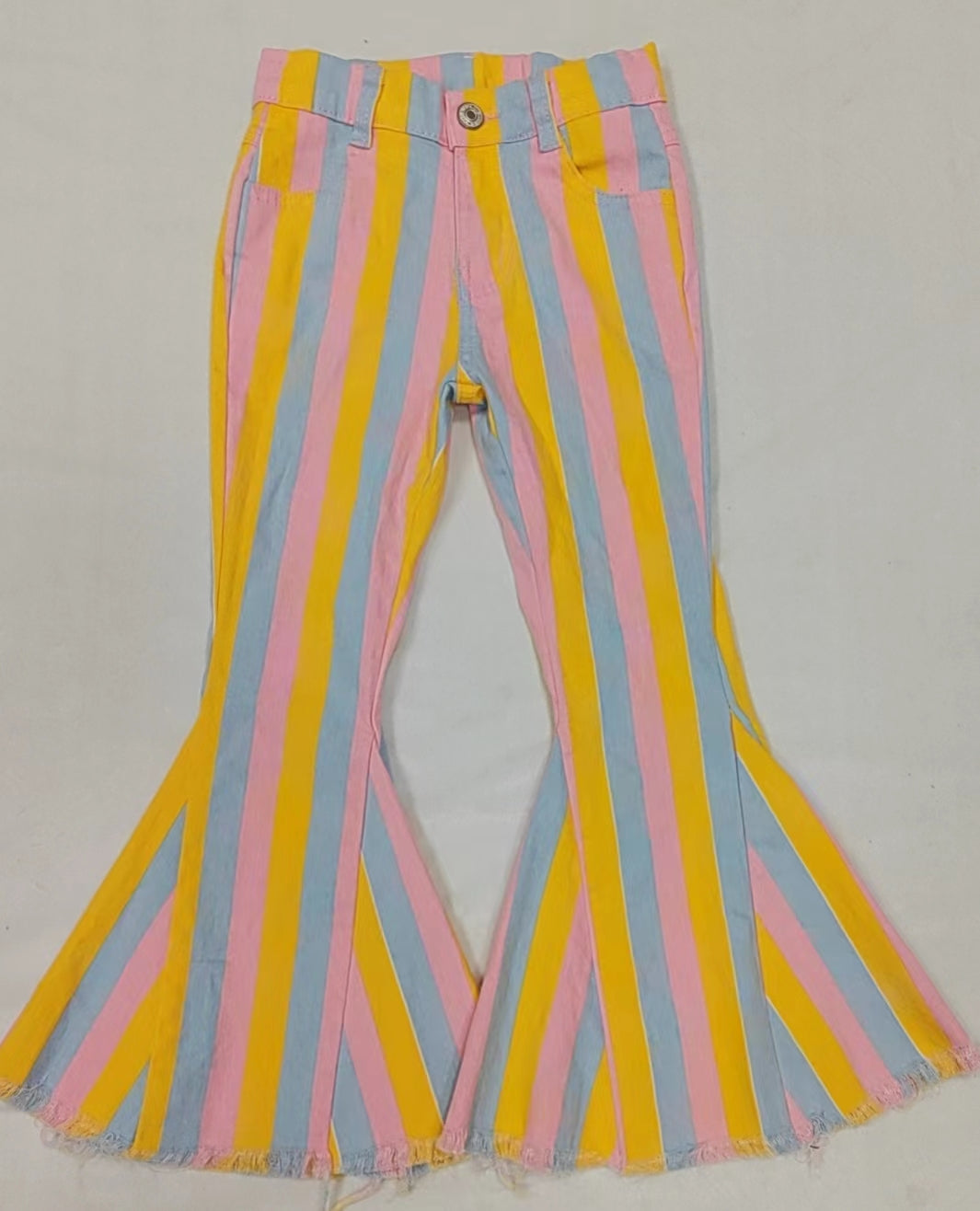 Baby Girls Easter Colorful Stripes Bell Denim Pants