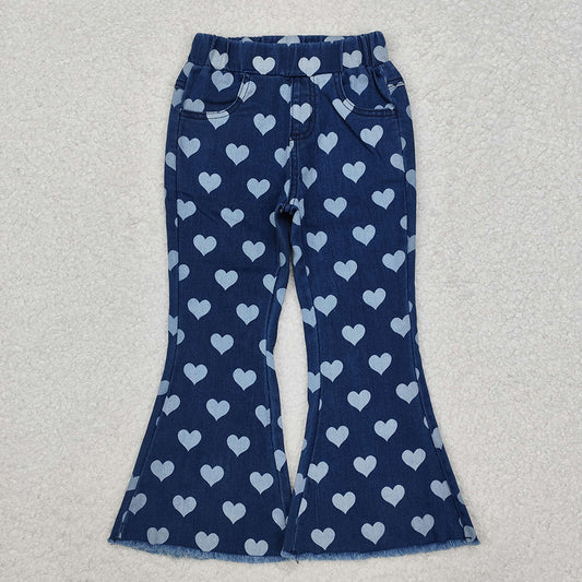 Baby Girls Hearts Valentines Bell Denim Pants Jeans