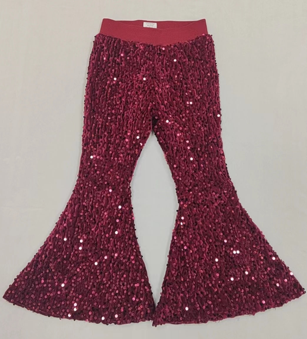 Baby Girls Maroon Sequin Bell Bottom Pants