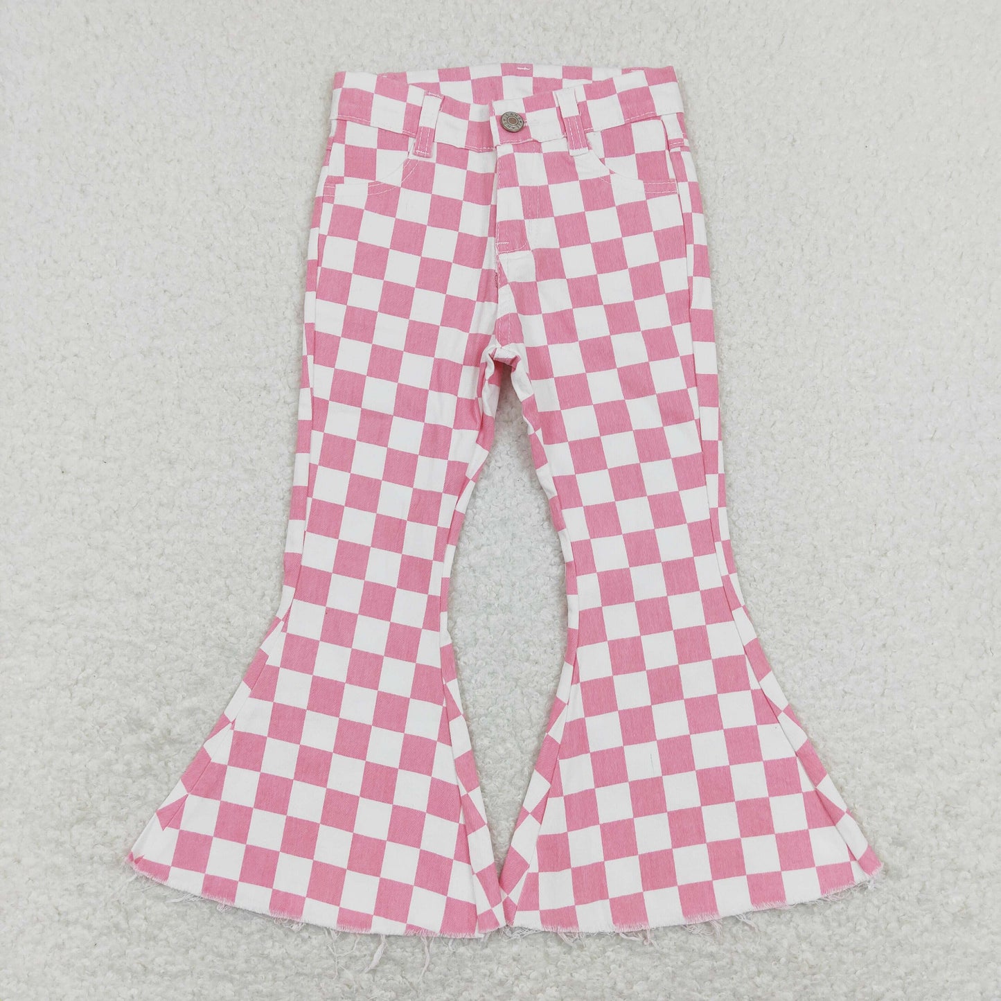 USA Shop Baby Girls Pink White Checkered Denim Bell Jeans Pants