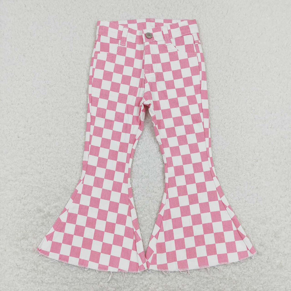 Sibling Girls Boys Checkered Denim Adjustble Waistband Jeand Pants