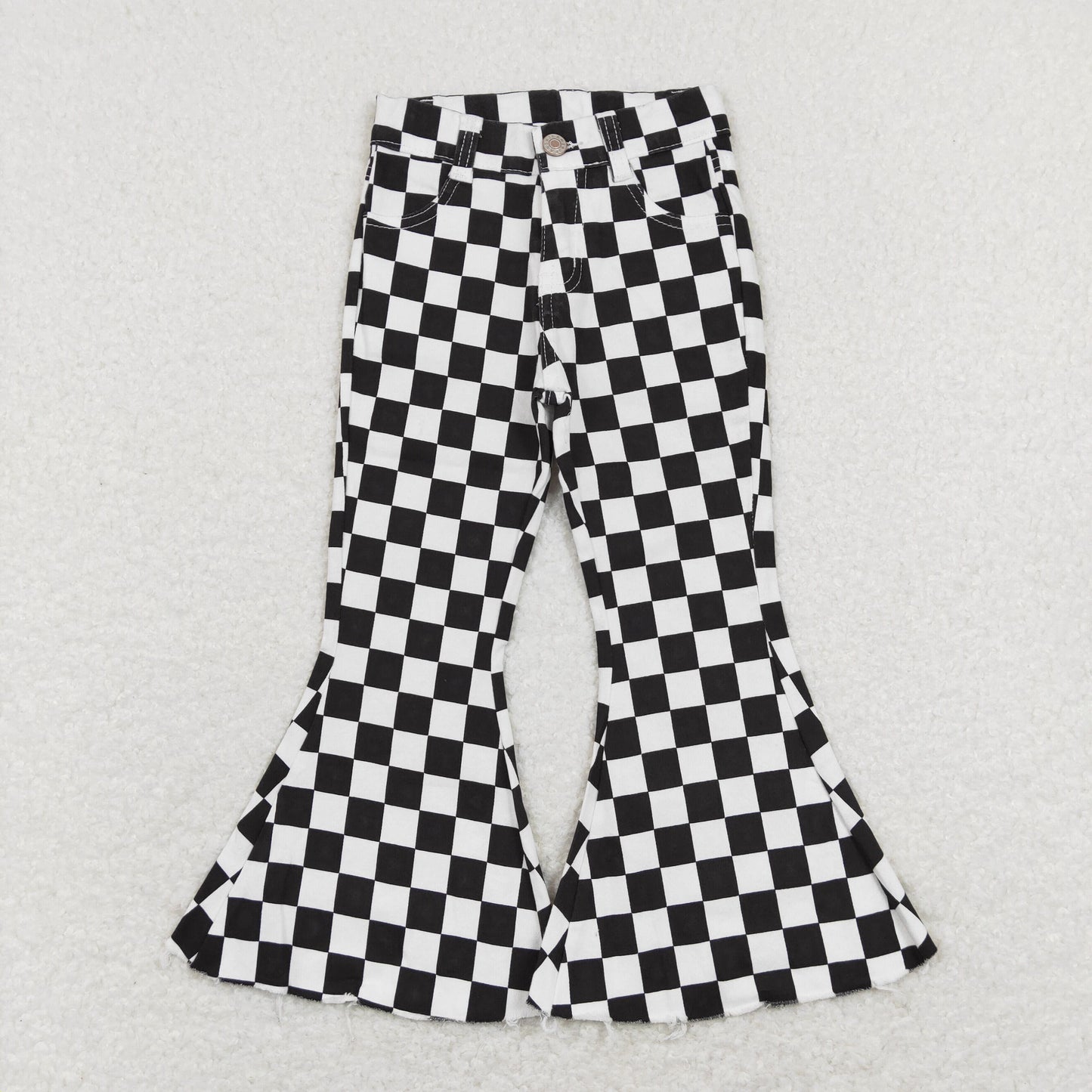 USA Shop Baby Girls Black Checkered Bell Flare Denim Pants Jeans