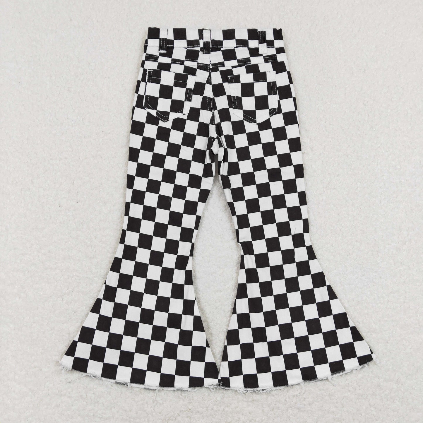 USA Shop Baby Girls Black Checkered Bell Flare Denim Pants Jeans