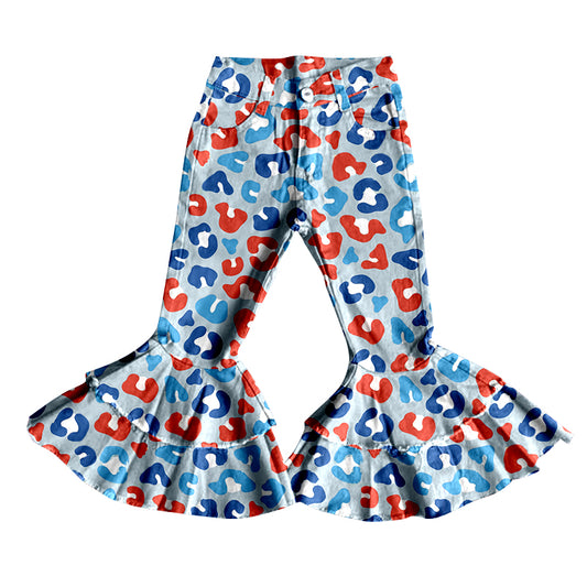 Baby Girls 4th Of July Red Navy Leopard Denim Pants Jeans preorder