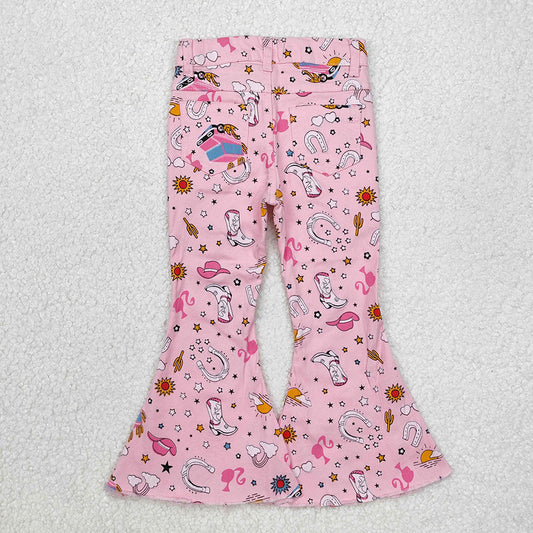 Baby Girls Pink Doll Western Bell Flare Denim Pants Jeans