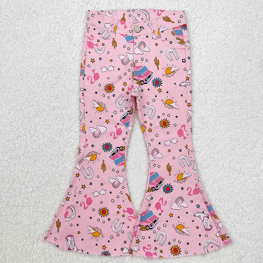 Sibling Baby Girls Pink Doll Bell Flare Denim Pants Jeans