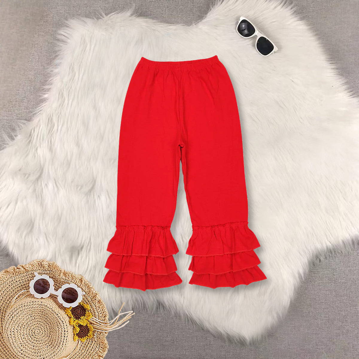 Sibling Baby Girls Triple Ruffle Cotton Pants