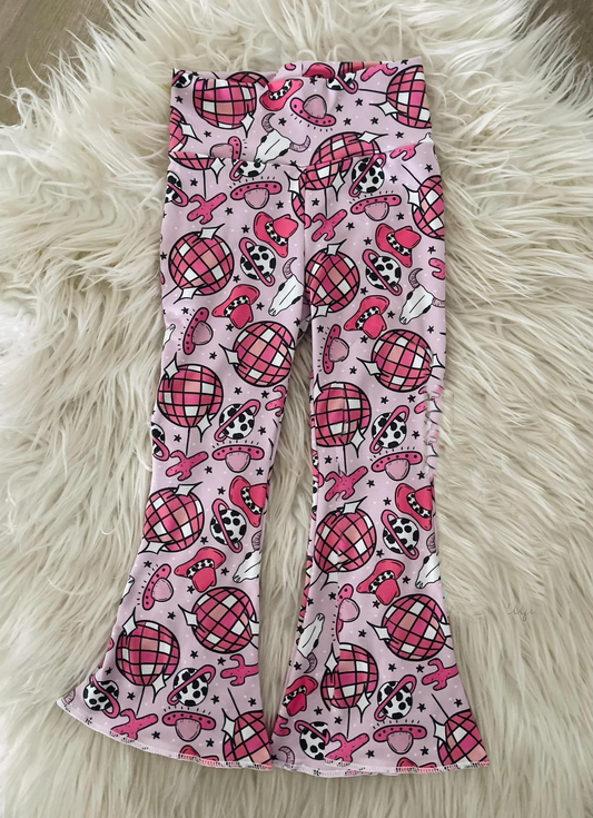 Baby Girls Western Pink Disco Cactus Bell Bottom Pants Preorder