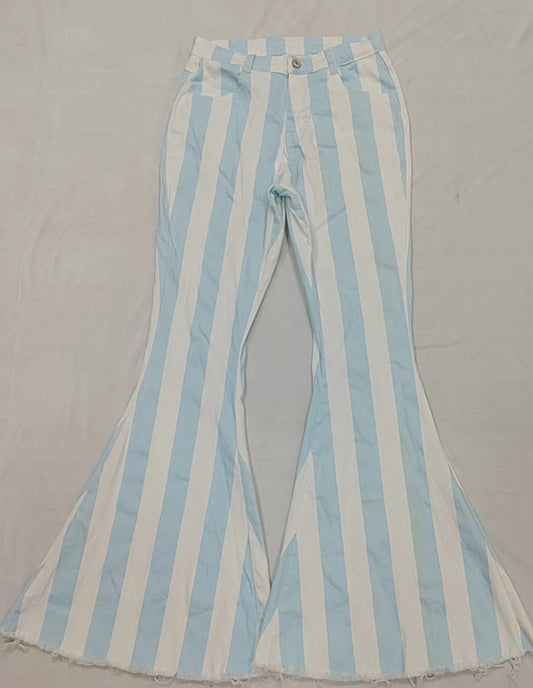 Adult Women Blue Stripes Denim Bell Pants Jeans Preorder
