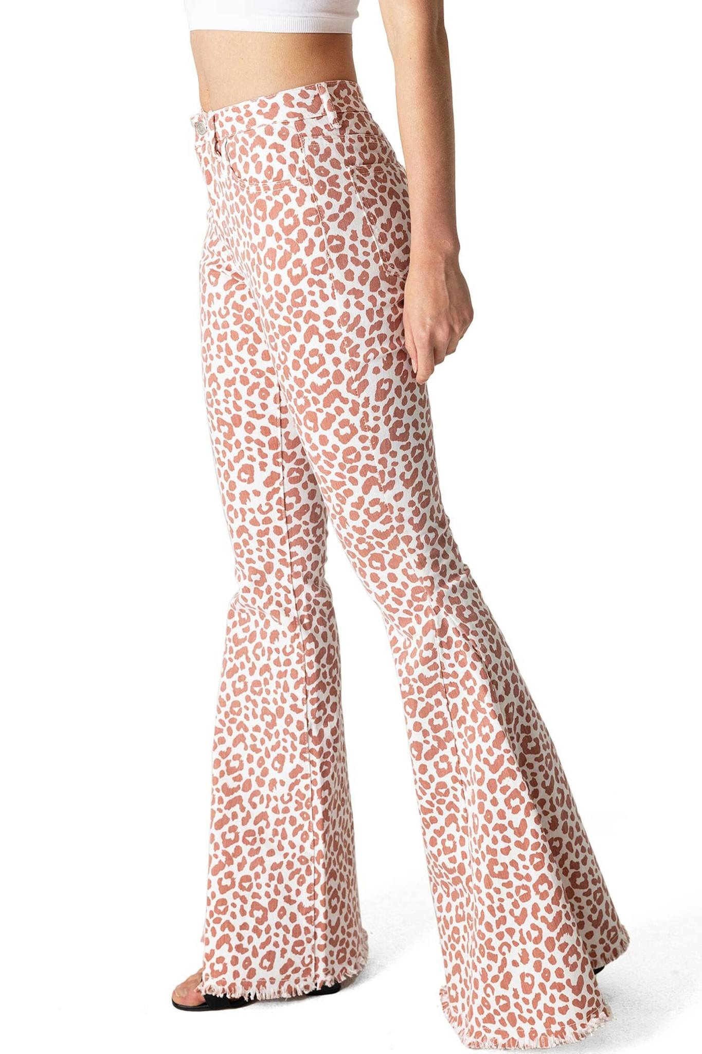 Adult Women Pink Leopard Denim Bell Pants Jeans Preorder